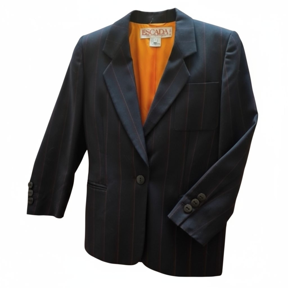 Escada Vintage Oversized Navy Blazer with Subtle Stripes